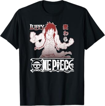 One Piece Anime Straw Hat Monkey D. Luffy with Logo T-Shirt