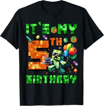 It's My 5th Birthday Pixel Number Video Game Gamer T-Shirt