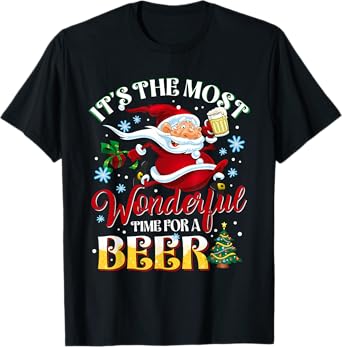 Wonderful Time for A Beer Christmas Santa Drinking Beer T-Shirt