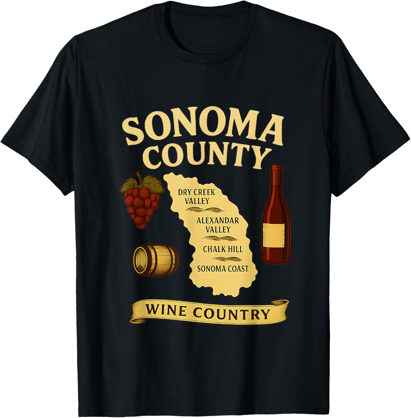 Sonoma County Wine Country Map California Vineyard T-Shirt