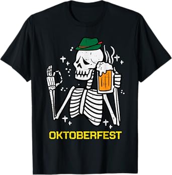 Skeleton Oktoberfest Bavarian Octoberfest German Halloween T-Shirt