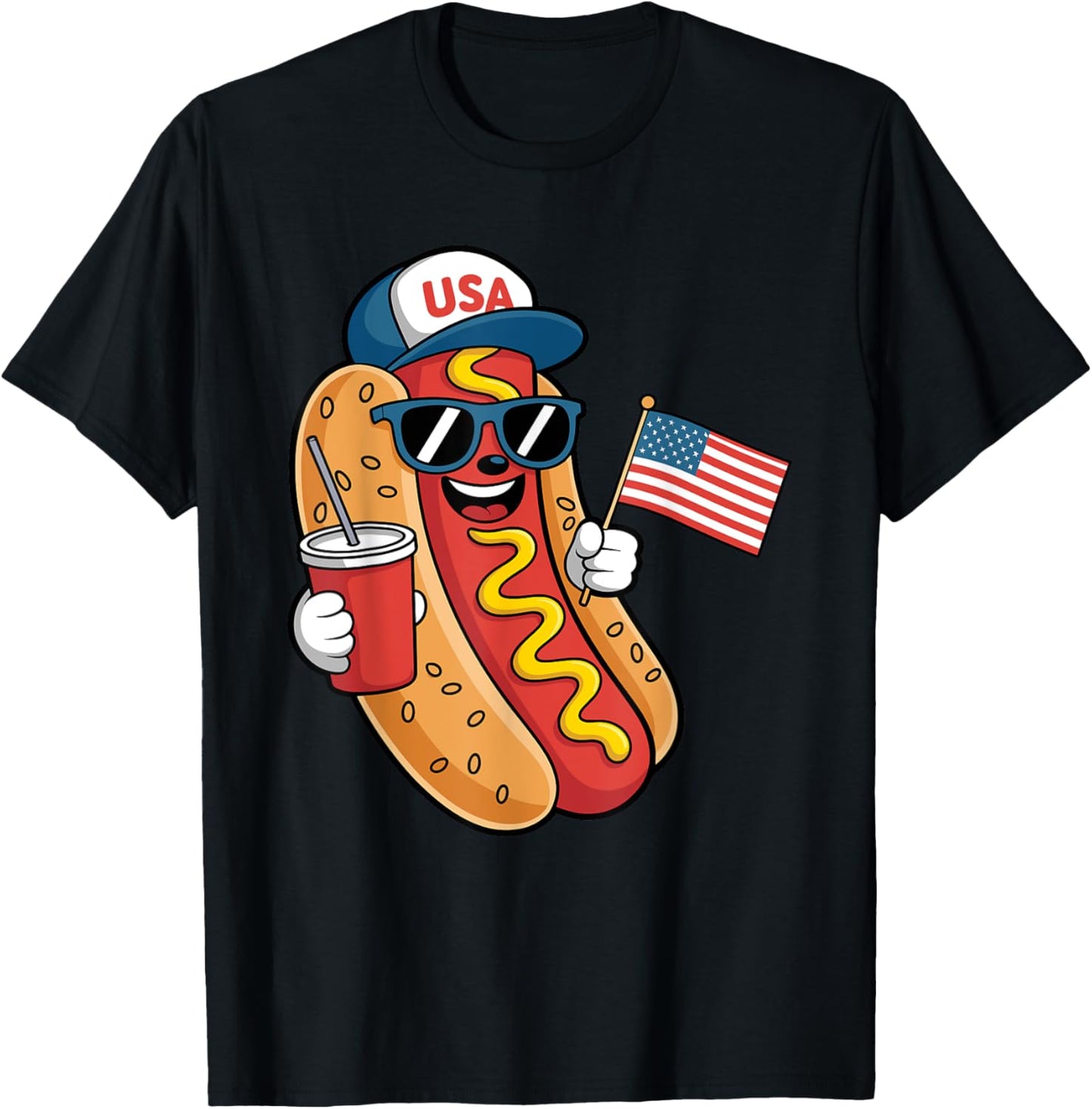 4th Of July Hotdog Funny Patriotic Usa Flag Fourth Of July T-shirt