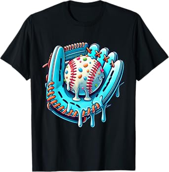 Baseball Drip Design Ice Cream Sprinkles Baseball Player T-Shirt