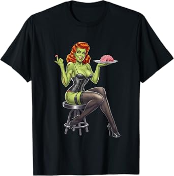 Retro Zombie Pin Up Girl Burlesque Vintage Horror Halloween T-Shirt