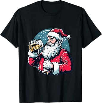 Funny Christmas Santa Claus Drinking Beer Men Women Xmas T-Shirt