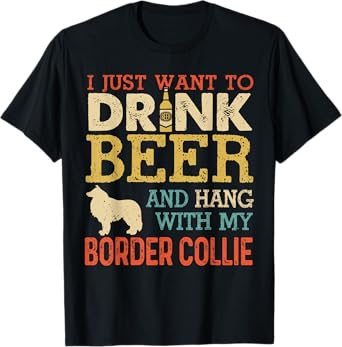 Border Collie Dad Drink Beer Hang With Dog Funny Men Vintage T-Shirt