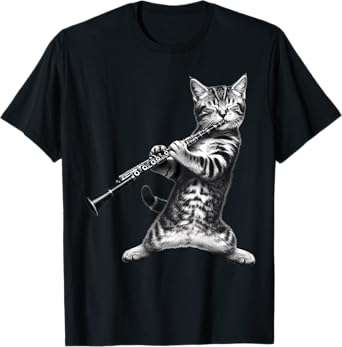 Cat Playing The Clarinet Gifts For Cat Lover Cat Mom Cat Dad T-Shirt