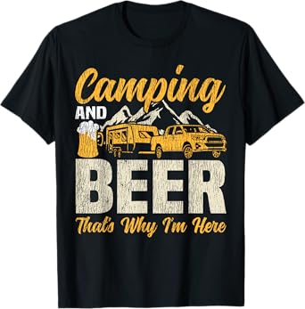 Motorhome Camping Retro Beer Caravan Rv Trailer Camping and T-Shirt