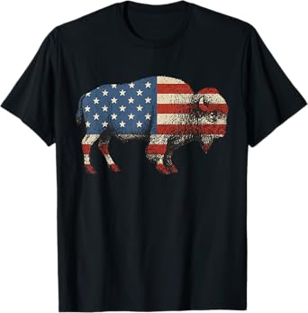 Bison USA American Flag Patriotic United States T-Shirt