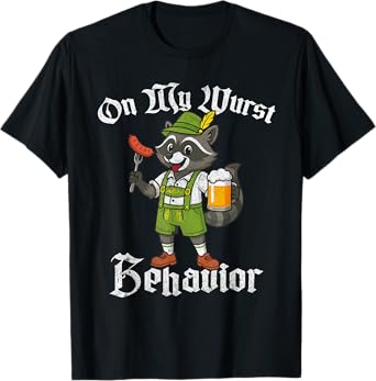 Oktoberfest On My Wurst Behavior Funny Raccoon German Beer T-Shirt