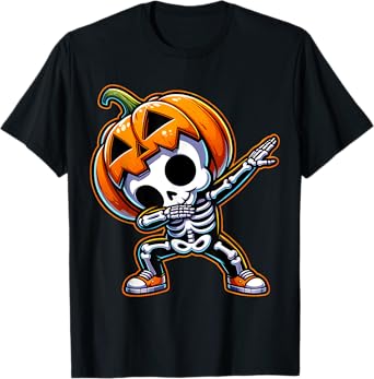 Dabbing Halloween Skeleton Boys Trick Treat Funny Pumpkin T-Shirt