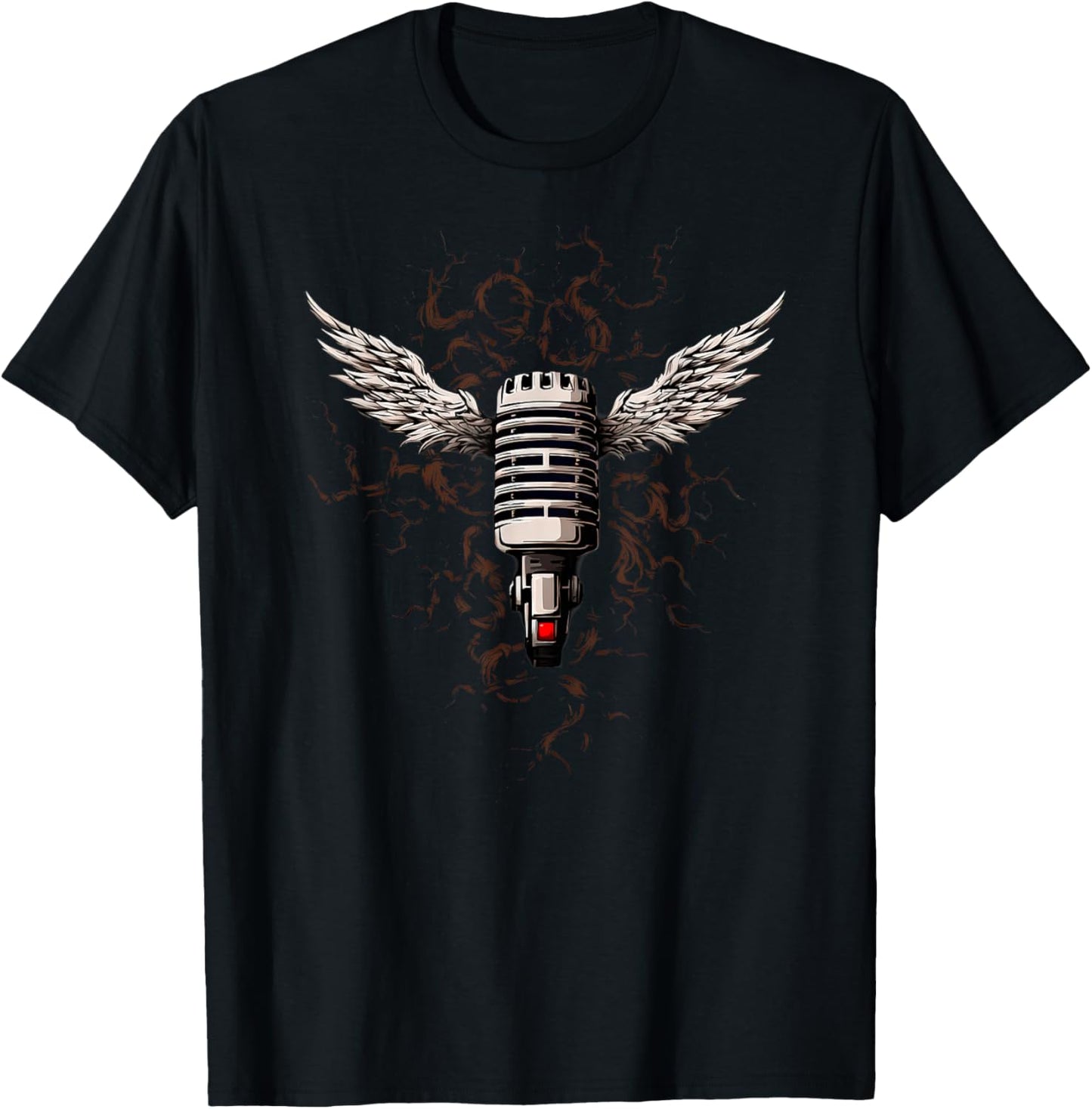 Microphone Design with Winged Silhouette and Smoke Line Art T-Shirt