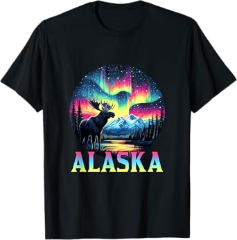 Alaska Northern Lights Aurora Viewing Alaska Vacation Moose T-Shirt