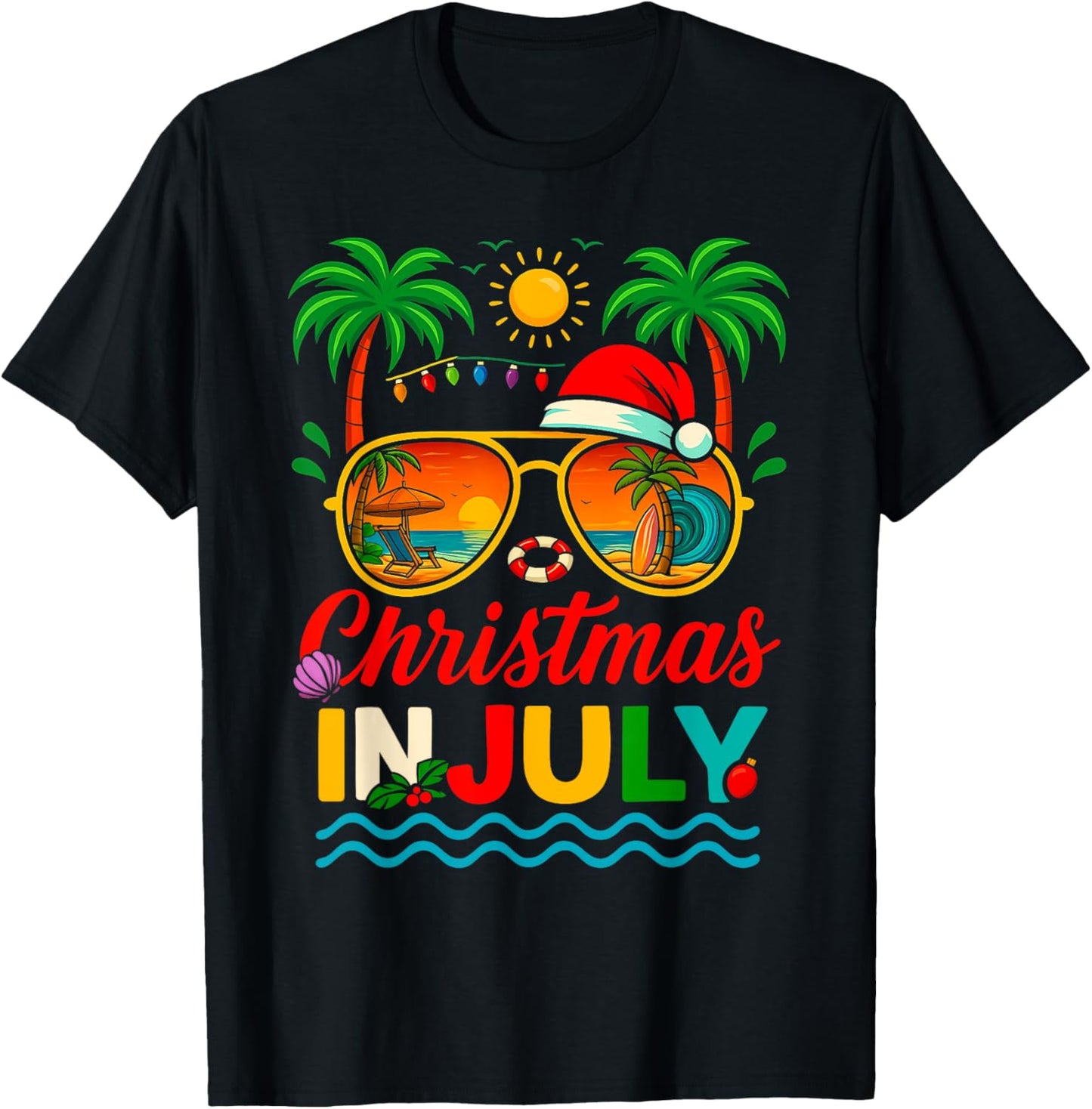 Santa Claus Sunglasses Beach Christmas in July Men Women Kid T-Shirt