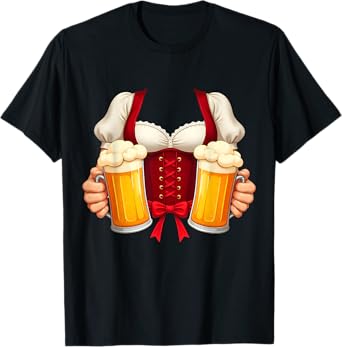 Dirndl Costume & Glasses Of Beer Oktoberfest Women Girls T-Shirt