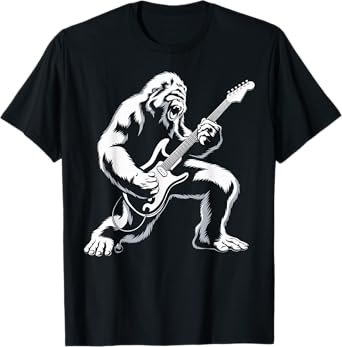 Bigfoot Playing Guitar Rock and Roll Music Band Sasquatch T-Shirt