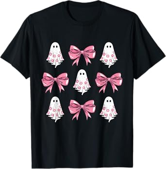 Cute Coquette Bow Halloween Costume Floral Ghost Boo T-Shirt
