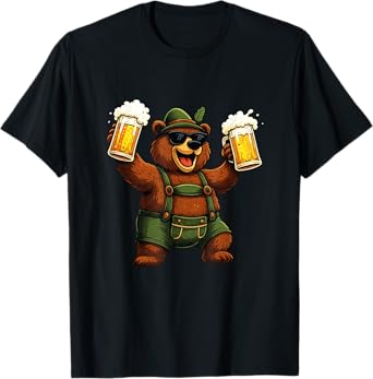 Bavarian Bear Lederhosen German Costume Beer Steins Party T-Shirt
