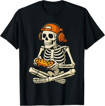 Video Game Skeleton Halloween Gaming Teens Gamer Men Boy Kid T-Shirt