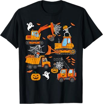 Spooky Construction Trucks Toddler Boys Halloween Costume T-Shirt