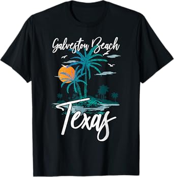 Family Vacation Retro Sunset Texas Galveston Beach Men Women Kids T-Shirt