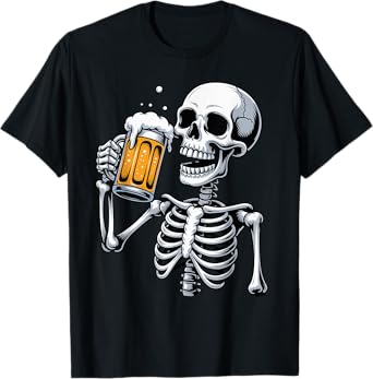 Halloween Drinking Team Funny Skeleton Skull Beer Drinker T-Shirt