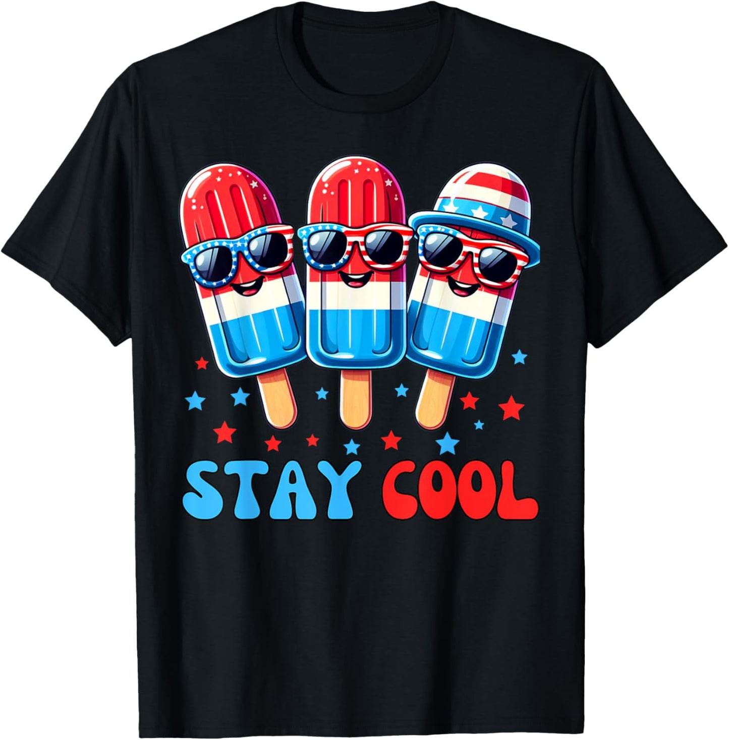 Stay Cool Popsicle 4th of July Boys Men USA America Flag T-Shirt