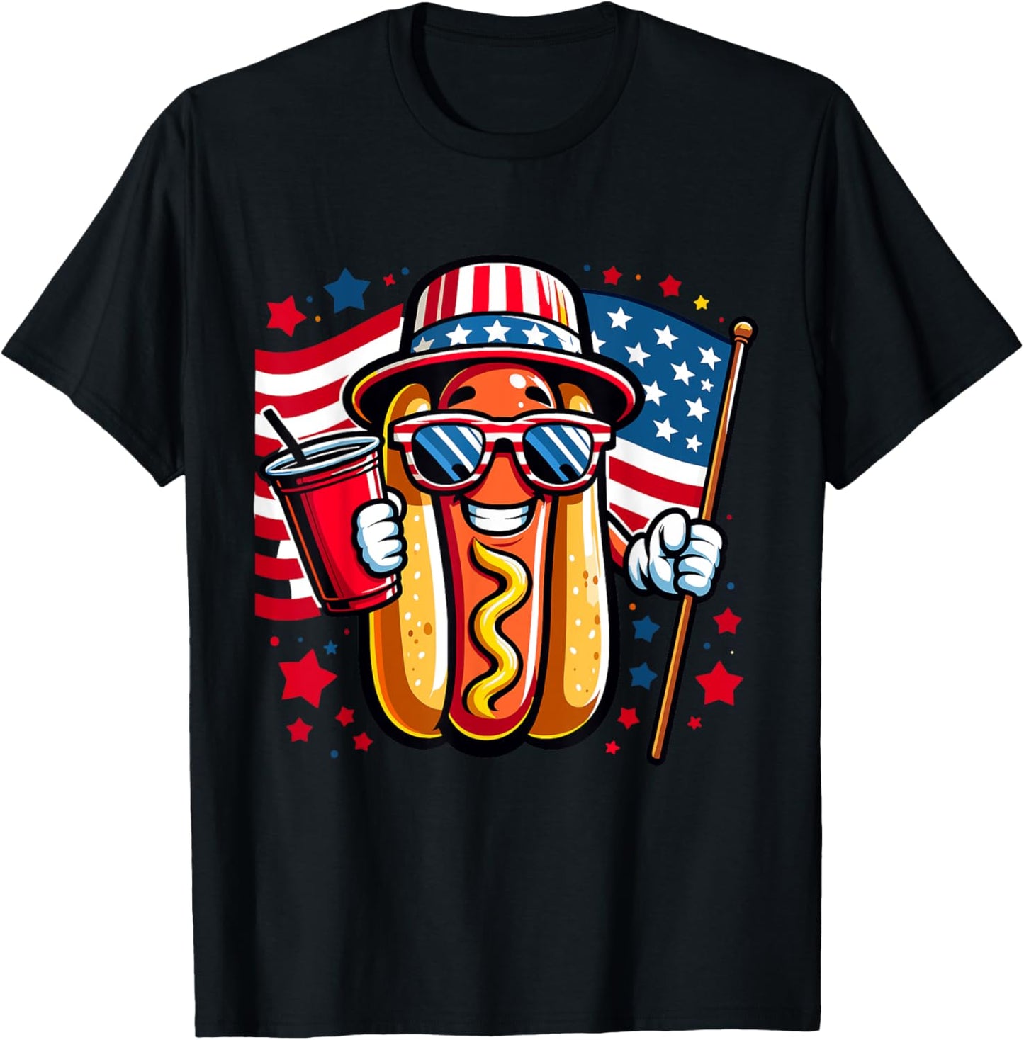 4th Of July Hotdog Funny Fourth Of July Patriotic Usa Flag T-shirt