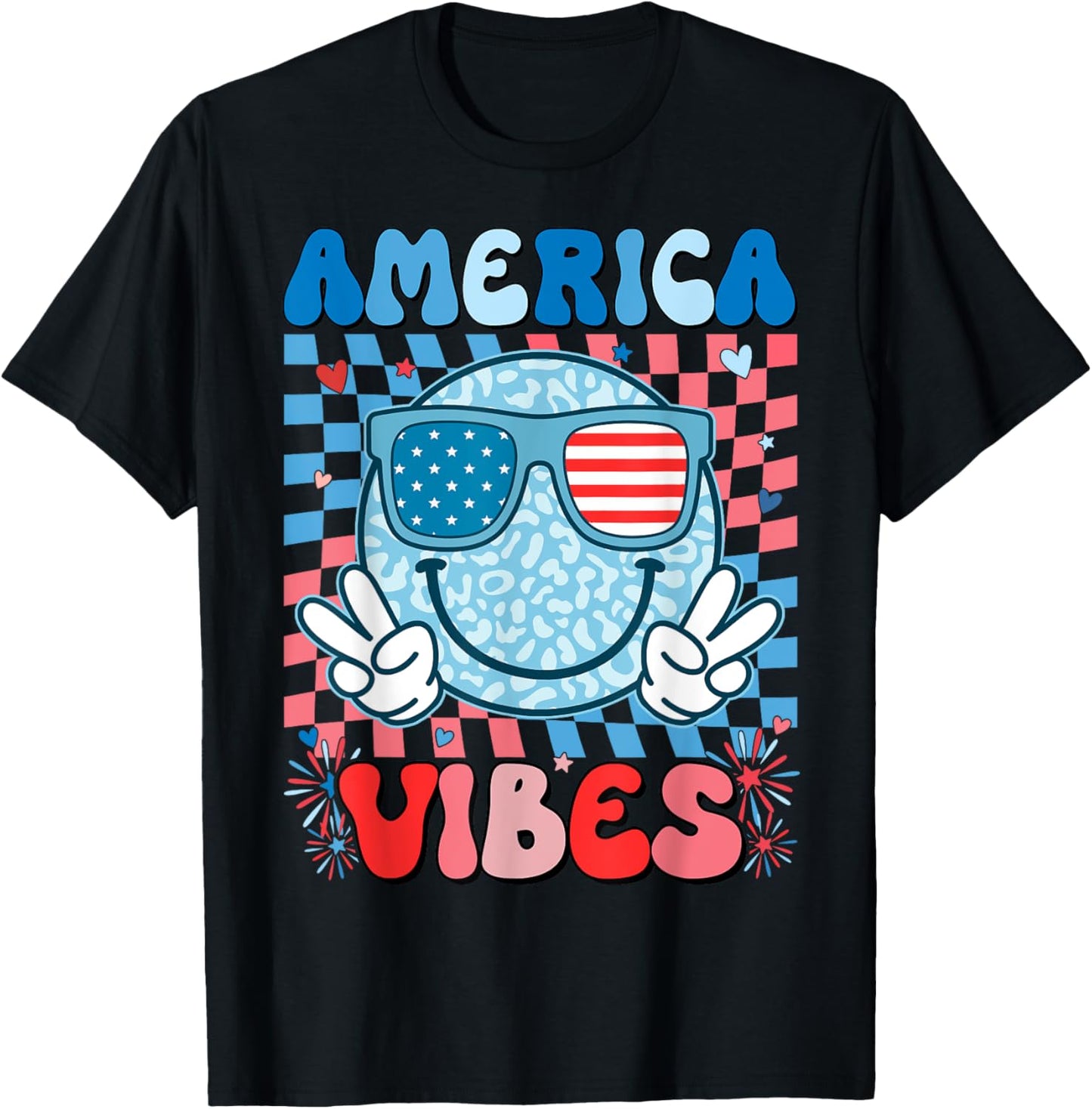 Retro America Vibes Patriotic Usa Flag Peace Men Women Kids T-shirt
