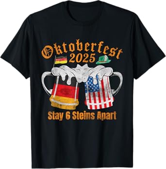 Oktoberfest 2025 6 Stein Apart Beer October Funny Drinking T-Shirt