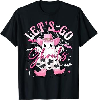 Funny Retro Halloween Letโs Go Ghouls Western Cowgirl Spooky T-Shirt