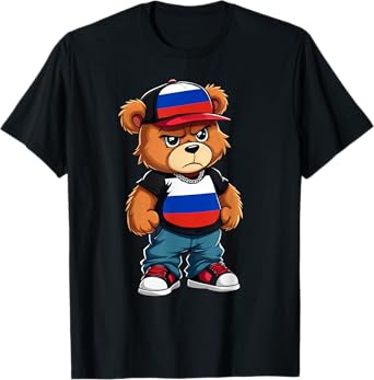 Russian Flag Teddy Bear Russia Hip Hop T-Shirt
