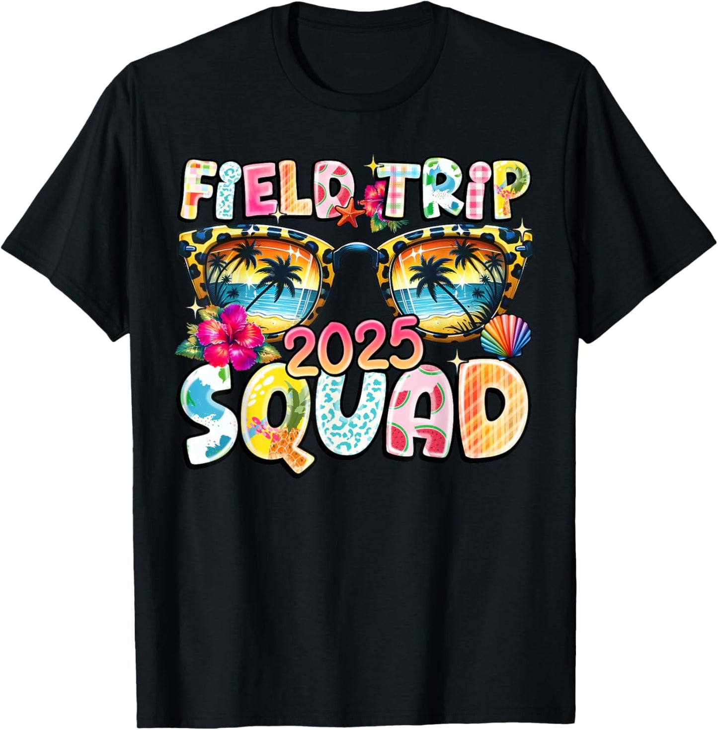 Field Trip Squad 2025 Cool Sunglasses Tropical School T-Shirt
