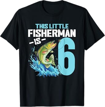 Boys Fishing Birthday Shirt 6 Year Old Boy Fisherman Kids T-Shirt
