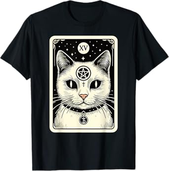 Tarot Card Cat The Devil, Satanic Goth Halloween Cat Men Women T-Shirt