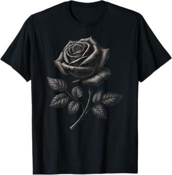 Black Rose Flower Shirt Girls Adult Goth Halloween Costume T-Shirt