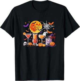 Collection Cocktail Glasses Halloween Witch Boo Skeleton T-Shirt