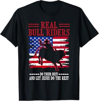 Bull Riding American Flag Rodeo Patriotic Christian Rider T-Shirt