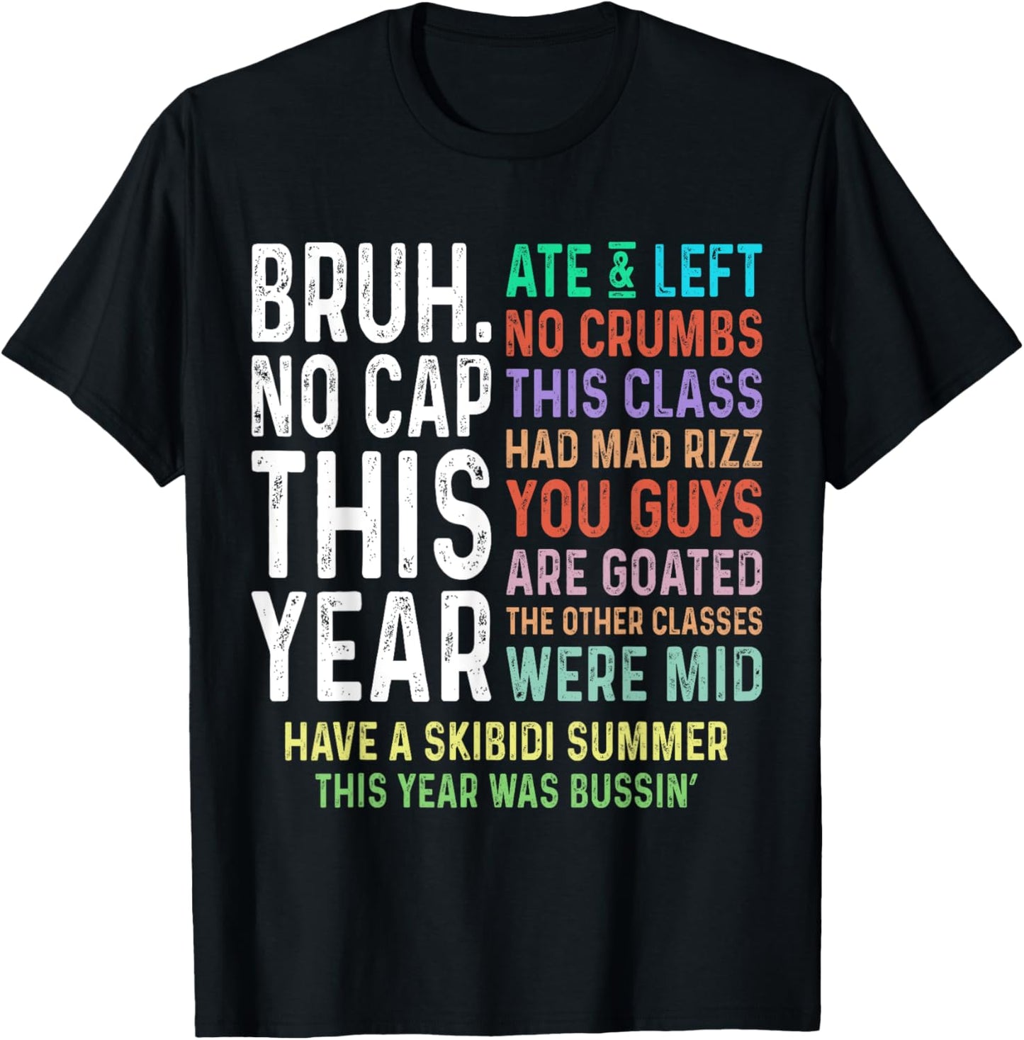 Bruh This Year Was Goated No Cap Funny Last Day of School T-Shirt