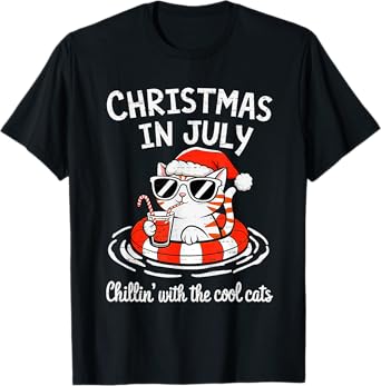 Chillin Cool Cats Christmas In July Kitty Meowy Xmas Summer T-Shirt