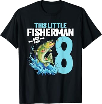 Boys Fishing Birthday Shirt 8 Year Old Boy Fisherman Kids T-Shirt