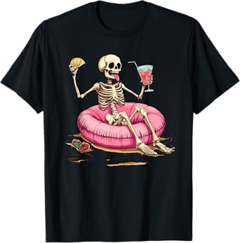 Funny Skeleton Summer Tropical Drink Skeleton Beach T-Shirt