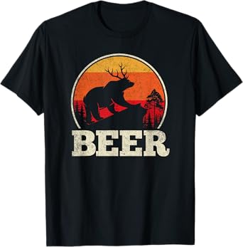 Bear Deer Antlers Funny Craft Beer Retro Graphic Tee Gift T-Shirt
