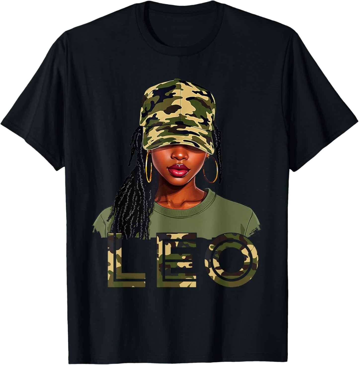 Leo Queen Camouflage Black Woman Cap Zodiac Sign Women T-Shirt