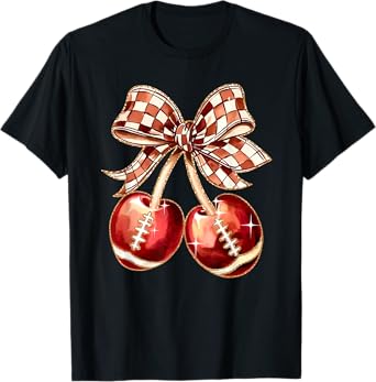 Coquette Bow Cherries Football Mom Game Day Women Girls Kids T-Shirt