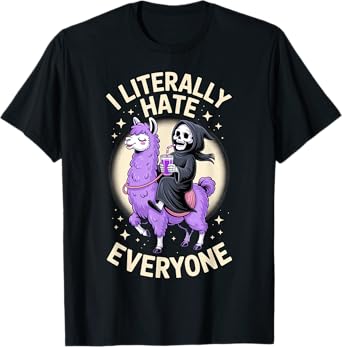 I Literally Hate Everyone Funny Grim Reaper Llama Introvert T-Shirt