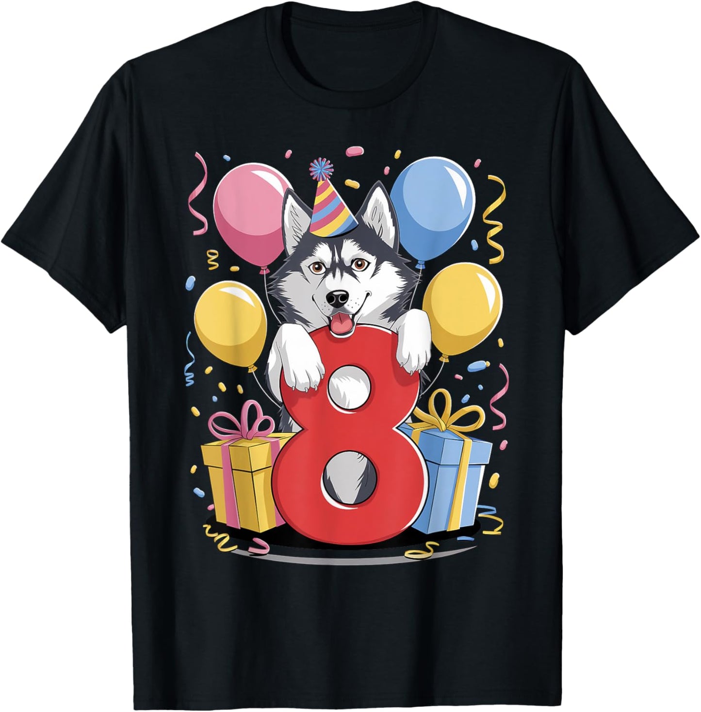 8th birthday boy girl 8 years old eight Siberian Husky T-Shirt