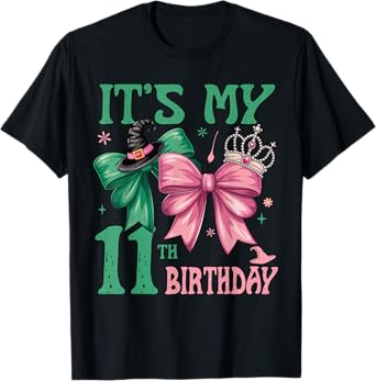 Birthday Girl It's My 11th Birthday Witch Pink And Green T-Shirt