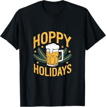 Hoppy Holidays Funny Santa Claus Beer Christmas Pun T-Shirt