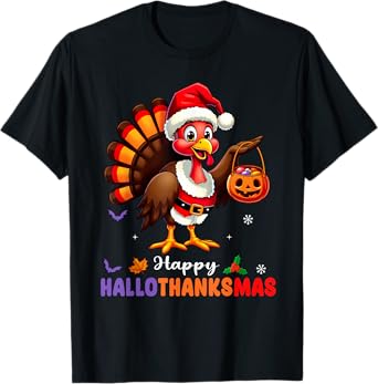 Happy Hallothanksmas Shirt Halloween Thanksgiving Christmas T-Shirt